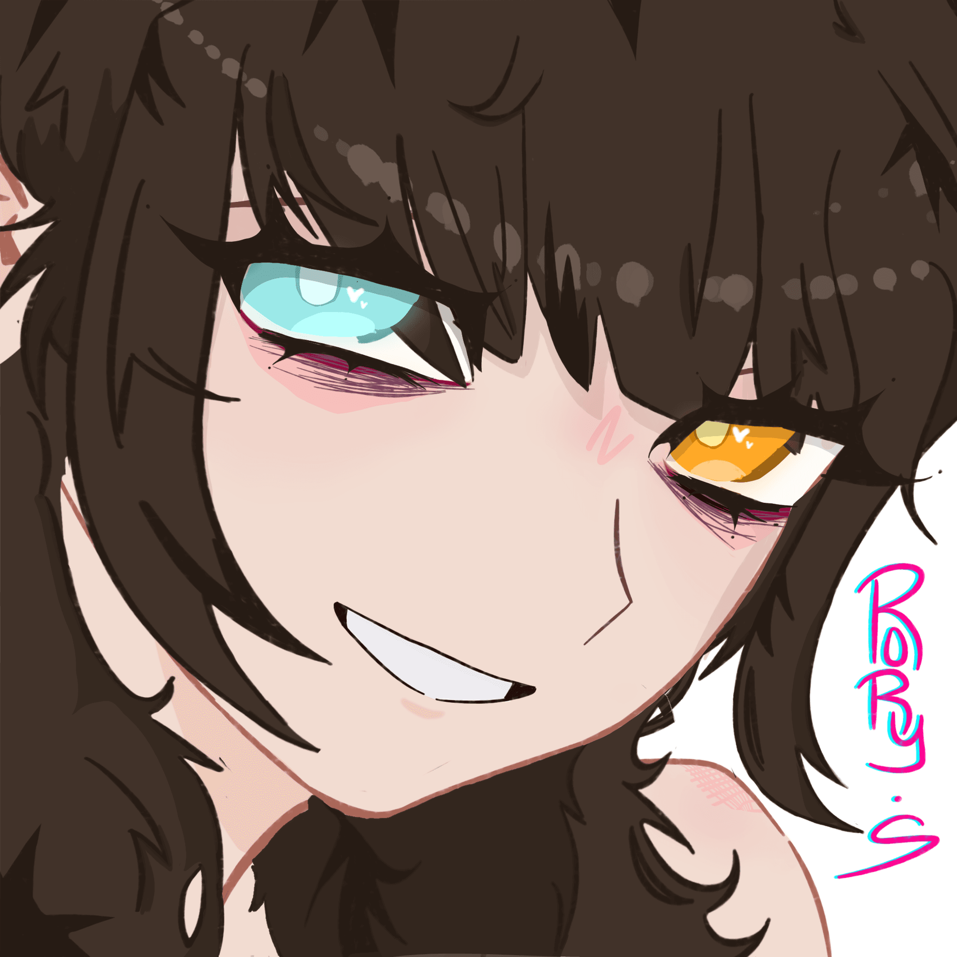 Portrait fan art de Rory avec des yeux bleu et jaune